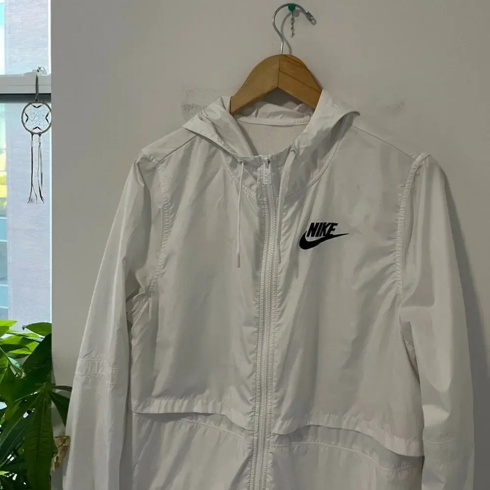 Nike White Woven Windbreaker Jacket Size Medium
